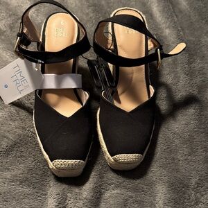 Time and Tru Women's Black Espadrille Wedges